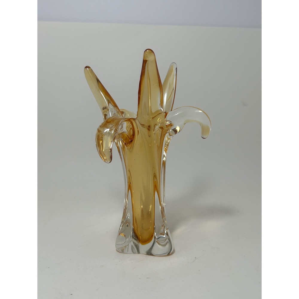 Vintage Amber Hand Blown Art Glass Lily Jack in the Pulpit Vase Mid Century‎